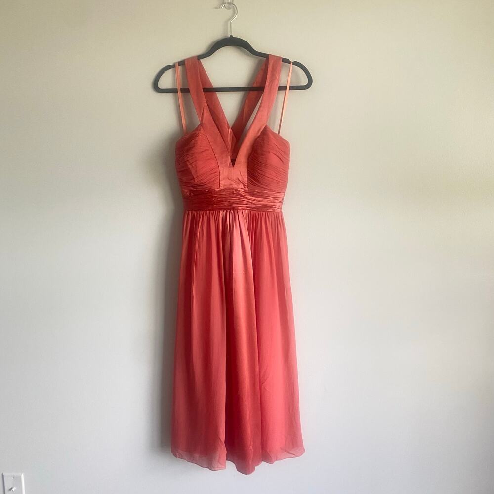 Max and Cleo 100% Silk Pink Midi Chiffon Dress Formal‎ Sleeveless Size 8